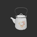 Elegant White Teapot With Floral Pattern And Black Handle For Home Decor 3d model