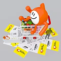 Orange Cartoon Character in Shopping Cart with Drinks Snacks Anniversary 2015 to 2025 Photo Spot