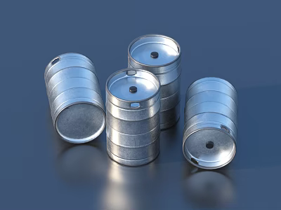 Silver Cylindrical Metal Barrels With Shiny Surface And Holes Design 3d model