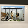 Anti Outdoor Clothing Store Window Display With Mannequins Mountain Backdrop Price Tags And Plants