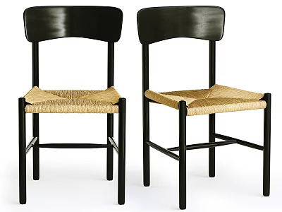 Stylish Modern Dining Chairs With Black Backrests And Woven Light Colored Seats 3d model