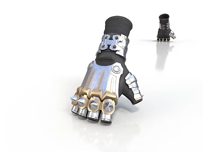 Armored Gloves With Silver Gold Accents Leather Strap And Mechanical Details 3d model