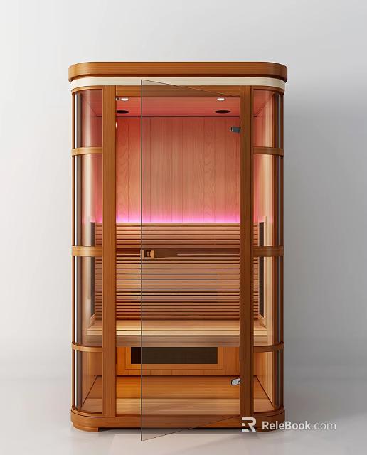 Modern Wooden Sauna Interior Design With Glass Door And Cozy Lighting Panels 3d model 