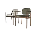 Modern Single Chair With Light Gray Leather Upholstered Seat Dark Wooden Frame And Metal Armrests
