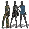 Modern Model Women Fashion Clothing Figure Model Combination Super Female Model Black Model Skirt Clothing Store Figure Model 3d model