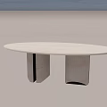 Modern Sleek Side Table With Oval Light Colored Stone Top And Cylindrical Legs 3d model