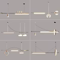 Modern Pendant Lights With Geometric Linear Curved Circular Metal Frame Designs 3d model