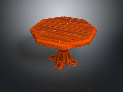Orange Octagonal Wooden Table with Shiny Wood Grain and Sturdy Pedestal Base Design 3d model