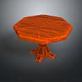 Orange Octagonal Wooden Table with Shiny Wood Grain and Sturdy Pedestal Base Design