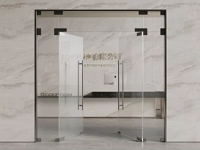 Modern Glass Double Doors With Black Metal Frame And Marble Wall Interior 3d model