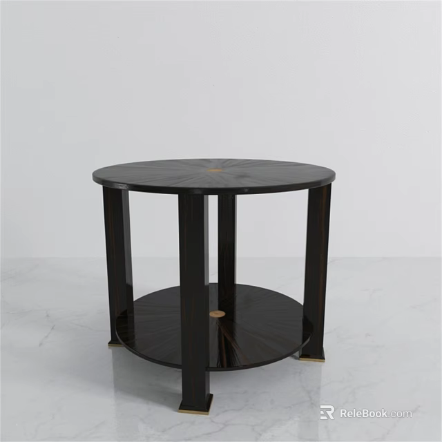 Modern Black Circular Side Table With Round Top And Lower Shelf 3d model