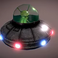 Sci-Fi UFO Model With Green Alien Inside Transparent Dome Colored Lights On Base Metallic Exterior 3d model