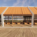 Outdoor Pergola With Orange Roof Tiles Wooden Structure And Wooden Deck