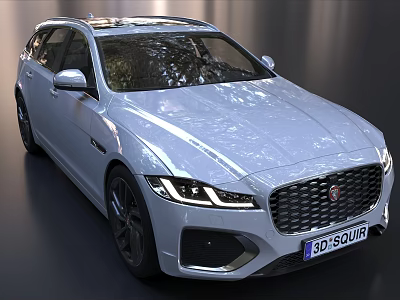 Sleek Silver Jaguar Wagon Car Front View With Logo And Headlights 3d model