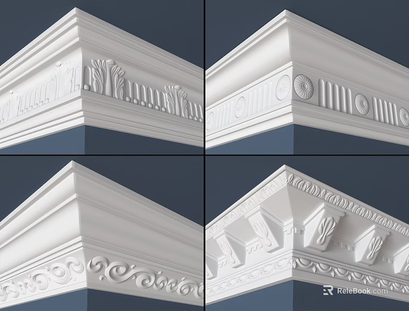 Decorative Plaster Cornice with Various Patterns and Design Styles for Interior 3d model