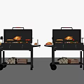 Portable Outdoor Grills With Roasted Chicken Food Items And Firewood Storage