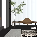 Brown Leather Chaise Lounge in Modern Interior with White Blinds Green Plant and Coffee Table
