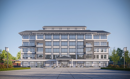 New Chinese-style Residential Building Village Committee Office Building 3d model