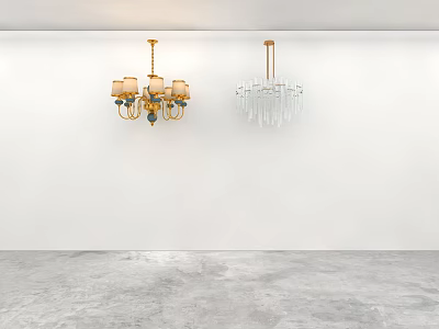 Two Elegant Modern Chandeliers With Golden Frame Beige Shades And Transparent Glass Elements 3d model