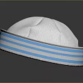 Stylish White Sailor Hat With Blue Gray Striped Brim Design Details