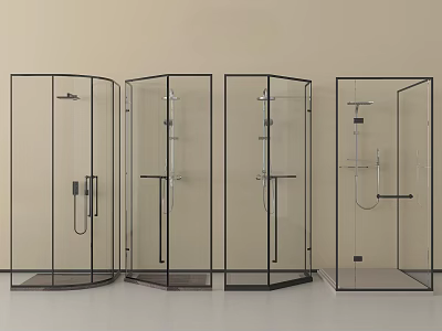 Modern Shower Heads In Stylish Glass Shower Enclosures With Different Designs 3d model