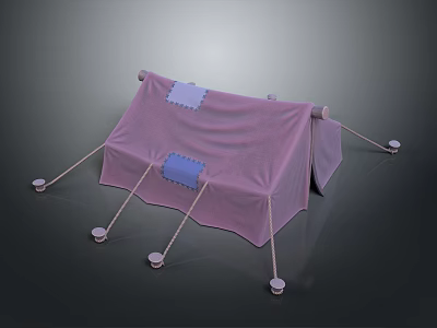 Pink Camping Tent With Patch Design And Support Poles For Outdoor Use 3d model