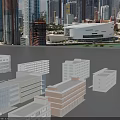 Multiple Office Building Models Showcasing Different Architectural Designs And Exterior Styles
