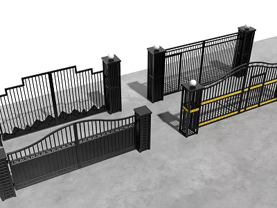 Sturdy Modern Metal Entrance Gates With Decorative Railings And Pillar Supports 3d model