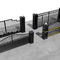 Sturdy Modern Metal Entrance Gates With Decorative Railings And Pillar Supports