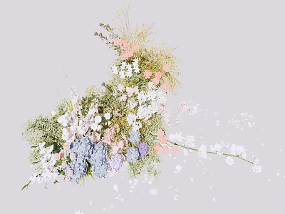 Beautiful Floral Arrangement in Decorative Vase with Pink White Purple Flowers and Green Foliage 3d model