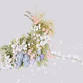 Beautiful Floral Arrangement in Decorative Vase with Pink White Purple Flowers and Green Foliage