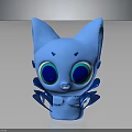 Cute Blue Cat Like Cartoon Character With Big Eyes And Decorative Wing Like Structures