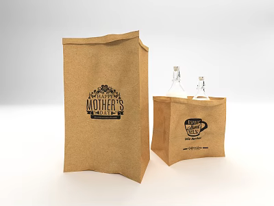 Large And Small Kraft Paper Household Bags With Mother's Market And Always Fresh Bakery Designs 3d model
