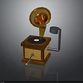 Vintage Gramophone Decorative Piece With Golden Horn Wooden Base And Black Turntable