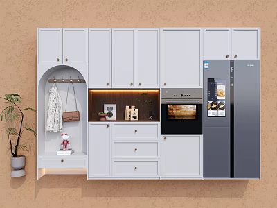 Modern Entryway Cabinet And Side Cabinet With Hanging Area Decorative Items And Drawers 3d model