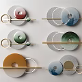 Modern Circular Wall Decor With Ring Shaped Designs Various Colors And Metal Bars 3d model
