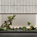 Indoor Japanese Landscape With Wooden Lattice Screen Rock Garden And Mossy Plants