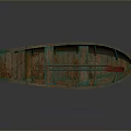Vintage Handmade Wooden Boat With Green Brown Hull And Red Paddle