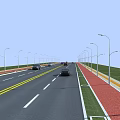 Road Infrastructure with Two Way Lanes Yellow Lines Street Lamps Green Verges and Moving Cars