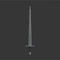 Medieval Sword With Long Metal Blade Hilt And Dark Background Reflection