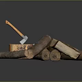 Natural Wood Stone Material Display With Logs Axe And Tree Stump 3d model