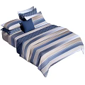 Modern Double Bed With Striped Bedding Blue White Beige Stripes And Decorative Pillows