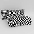 Modern Double Bed Interior With Gray Headboard White Dark Pillows And Striped Blanket