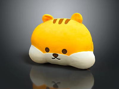 Cute Yellow Tiger Plush Toy with Orange Stripes White Cheeks and Soft Design 3d model