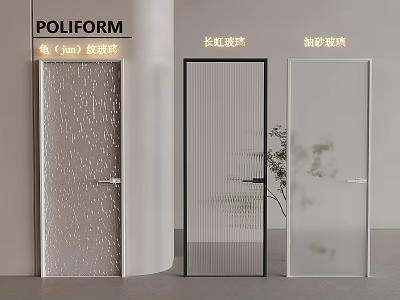 POLIFORM Modern Interior Hinged Doors with Vertical Ribbed Water Ripple and Frosted Glass 3d model