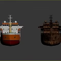 Modern Red White Cargo Ship With Crane And Old Brown Cargo Ship As Water Transport