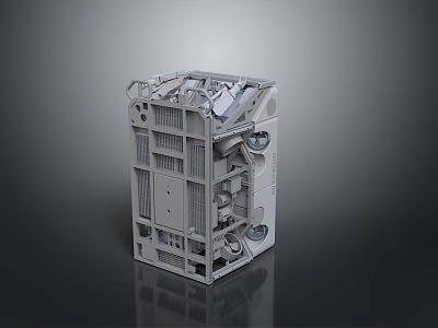Gray Industrial Mechanical Structure Model With Complex Holes And Grid Pattern Design 3d model