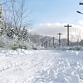 Winter Landscape With Snow Covered Trees Pathway Lake And Distant Mountains Clear Blue Sky