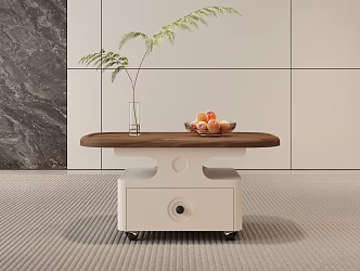 Modern Coffee Table Cream Style Square Table Coffee Table Design Fruit Plate Green Plant Carpet Drawer TV Cabinet Living Room Simple Movable Universal Wheel 3d model