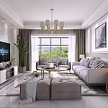 Elegant Modern Light Luxury Living And Dining Room With Cozy Furniture And Bright Window View